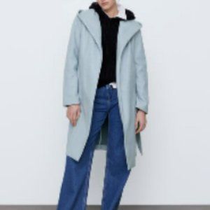 Zara Light Blue Hooded Coat, Size M